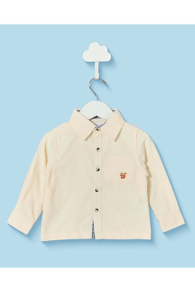 Infant Boys Cream Corduroy Long Sleeve Shirt