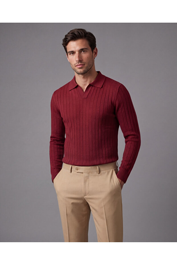 Men's shirt collar line patterned knitwear
