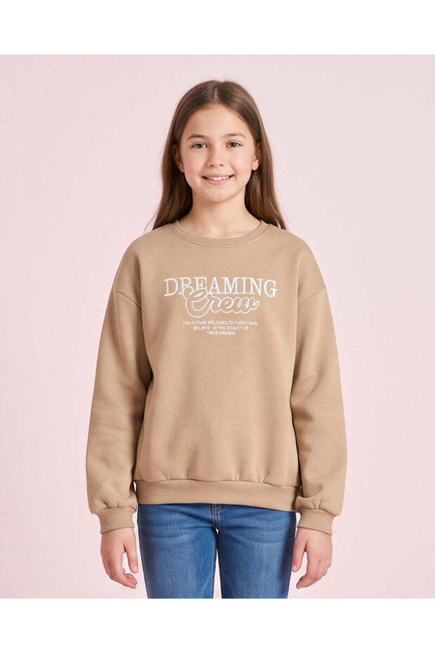 Senior Girls Beige Embroidered Sweatshirt