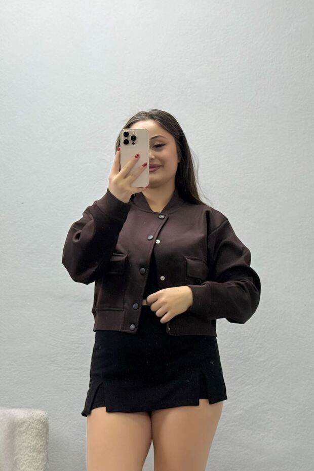 Women's Scuba Fabric Bomber Jacket Light Brown
