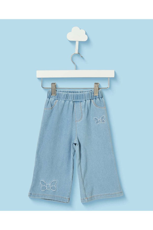 Infant Girls Blue Embroidered Wide Leg Jeans