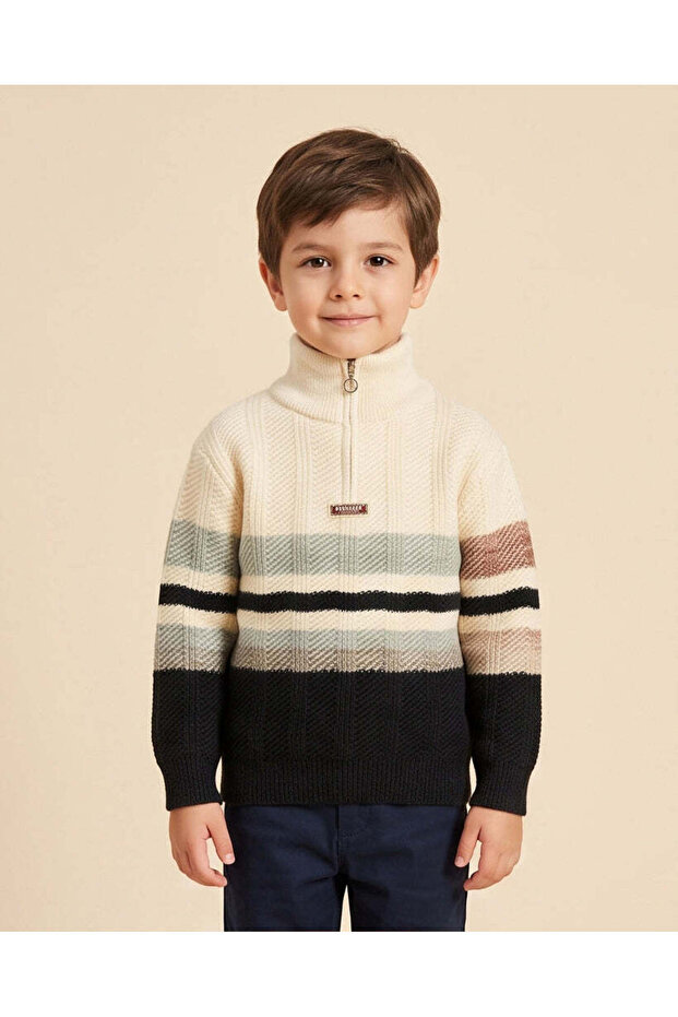Boys Beige Crew Neck Printed Pullover