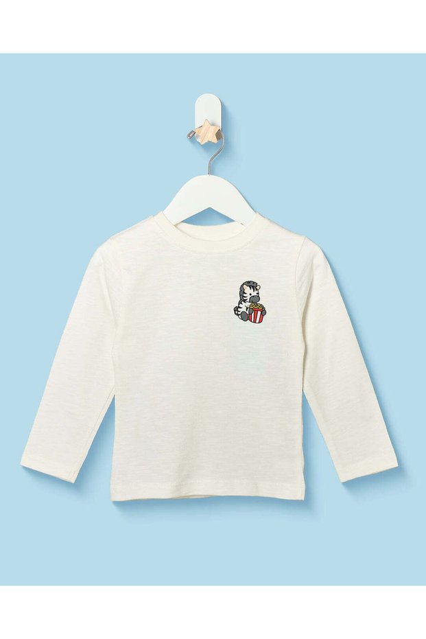 Infant Boys White Printed Crew Neck T-Shirt