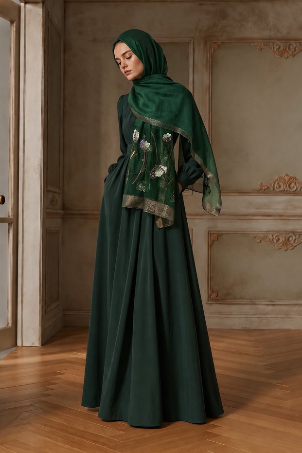 Silk Tulip Pattern Shawl - Green