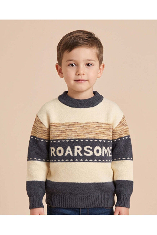Boys Navy Knitted Crew Neck Sweater
