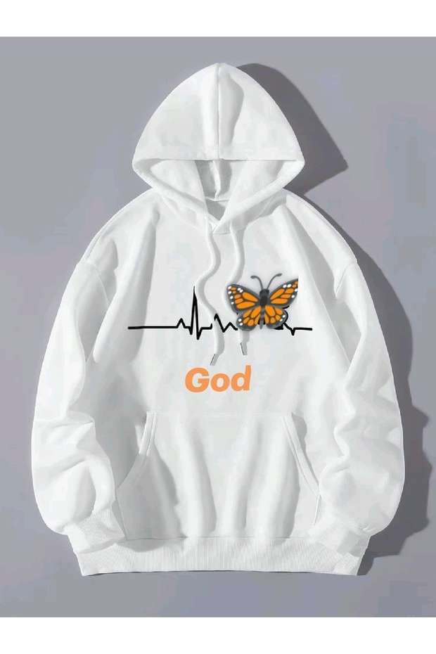 God Is Good Butterfly Printed Cotton 3 Thread Threaded Oversize Sweatshirt