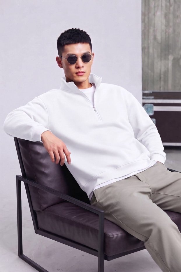 Men's Regular Fit Stand Collar Half Zipper 3 Thread Sweatshirt