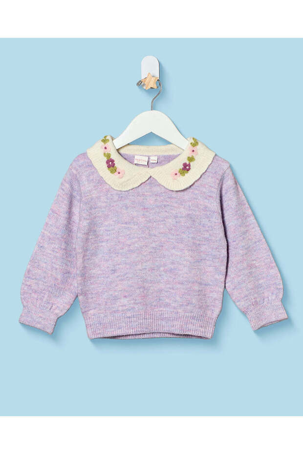 Infant Girls Lilac Embroidered Collar Pullover