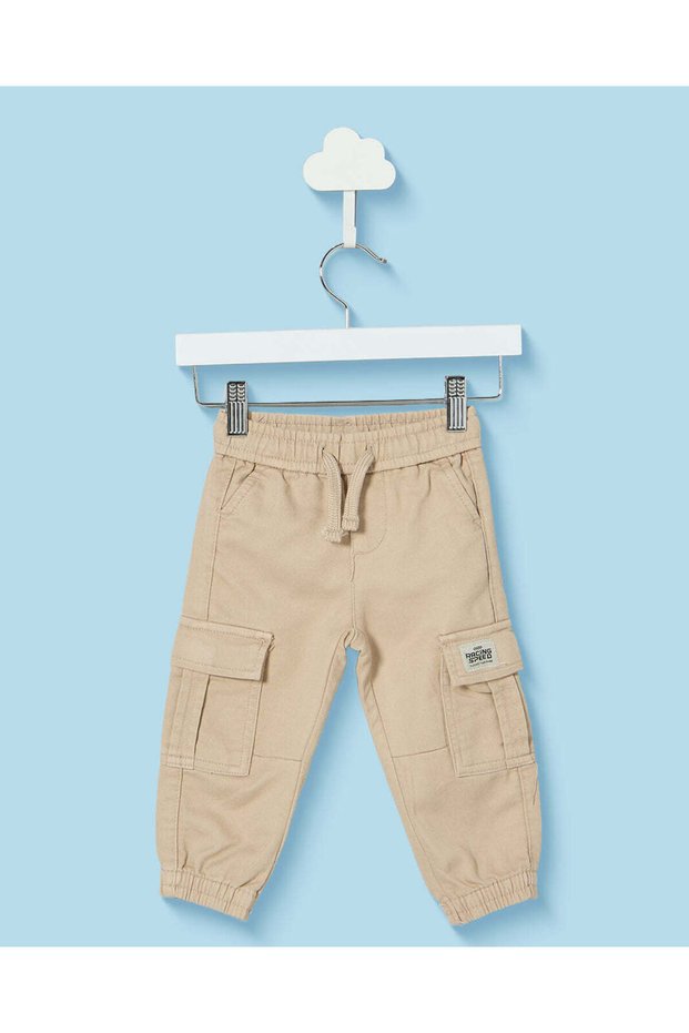 Infant Boys Beige Cargo Knit Denim Joggers