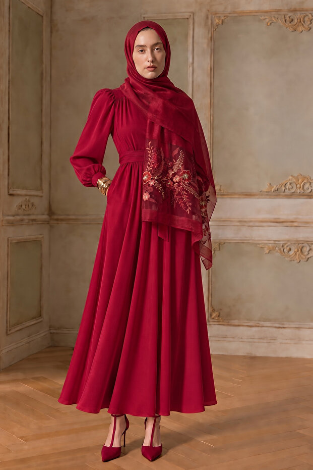 Silk Aster Pattern Shawl - Red