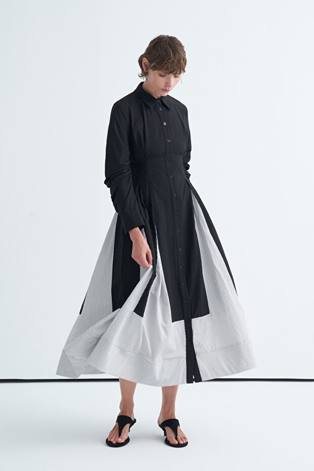 Women's Contrast Shirt Dress Black