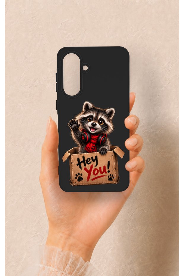 Samsung A56 Compatible Cute Raccoon Patterned Silicone Case