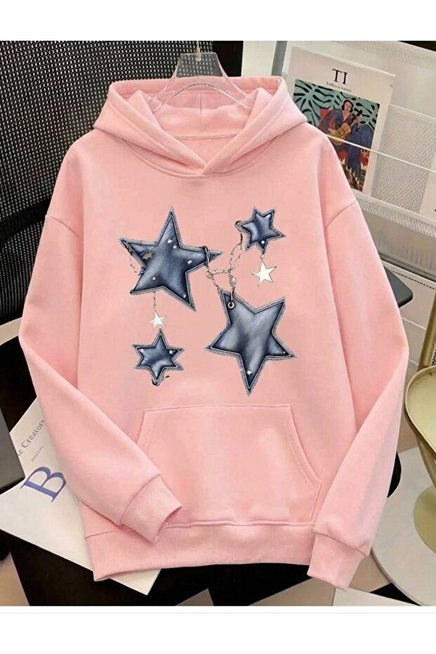 Women's Chain Star Print Hooded Oversized Sweatshirt
