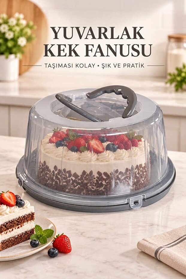 Round Cake Pan with Lid and Handle, Lockable Pastry and Pie Transport and Storage Container 33.5 cm