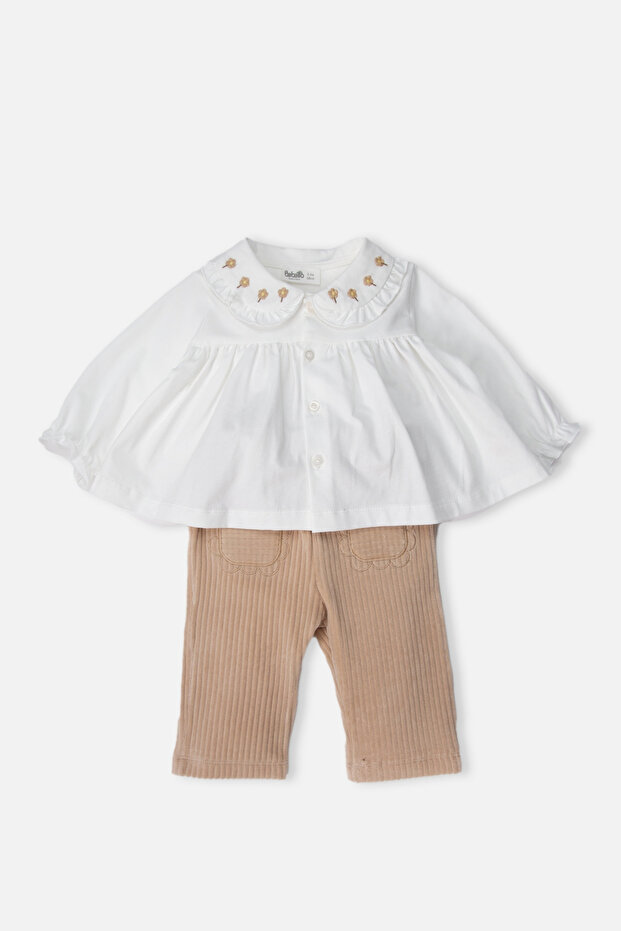 Velvet Pants 2-Piece Set (Shining Girl) Beige