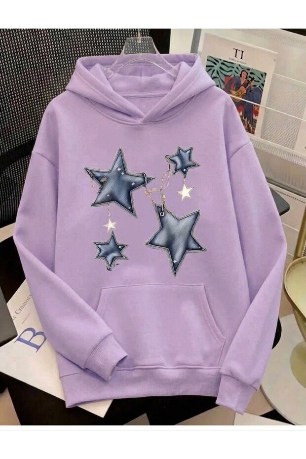 Women's Chain Star Print Hooded Oversized Sweatshirt