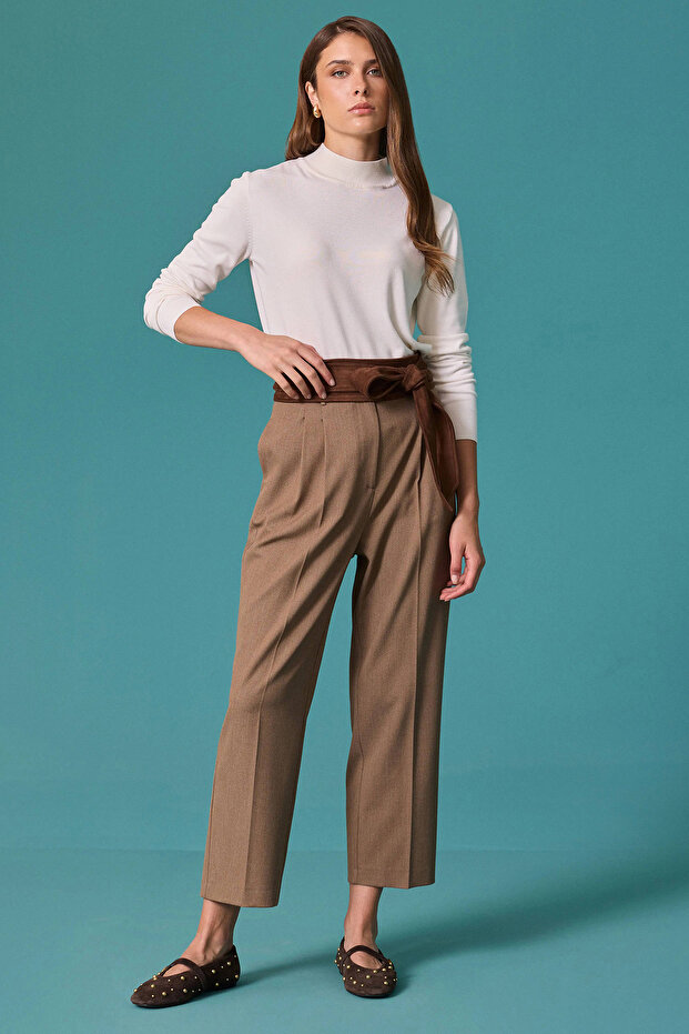 Women's Pleated Ankle-Length Trousers Mink