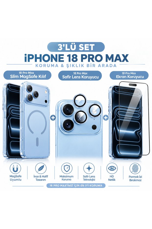 iPhone 18 Pro Max Compatible Set of 3 Magsafe Case + Sapphire Lens Protector + Screen Protector