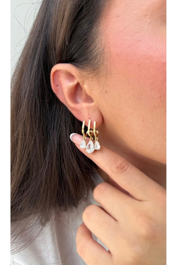Steel Gold Single Hole 3-Piece Appearance Dangling Stone Earrings