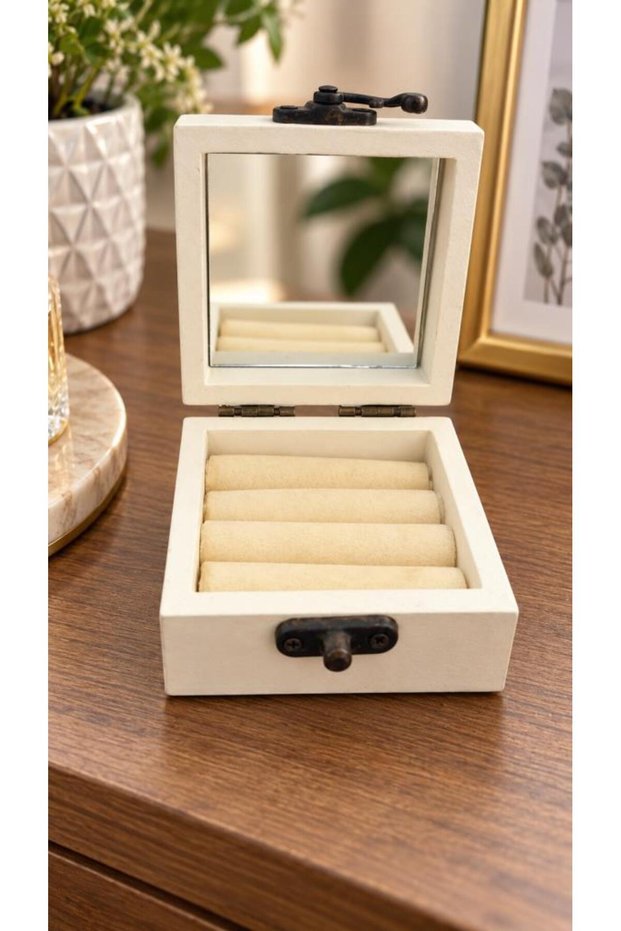 Wooden Jewelry Box Mirrored Decorative Jewelry and Ring Storage Box 7X7X4 cm