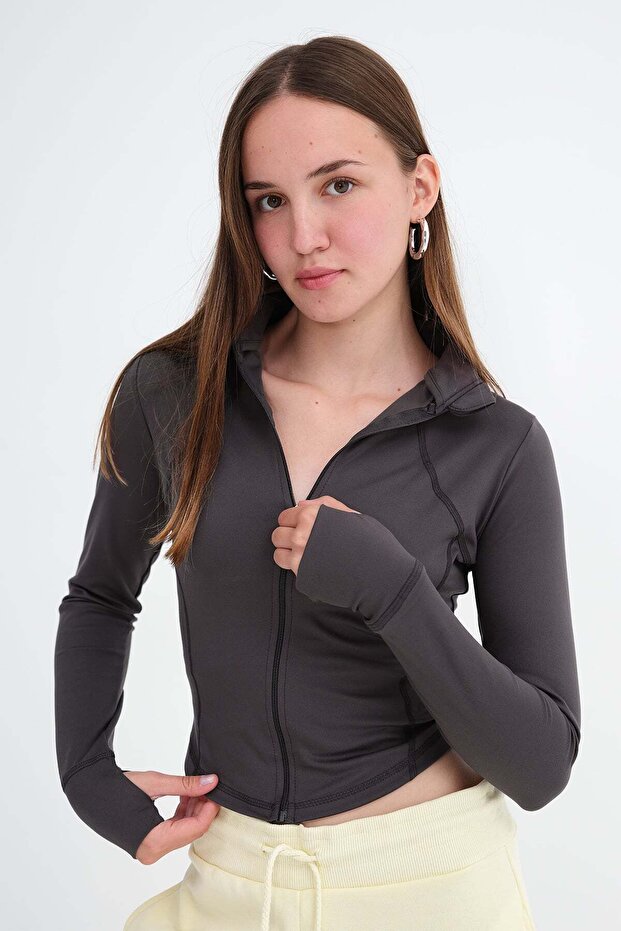 Zippered Soft Fabric Cardigan H0089