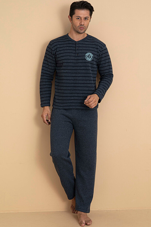 Falkom 5700 Selanik Fabric Winter Thick Fabric Men's Home Pajama Set