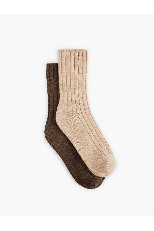 Wool Blended Ribbed 2-Piece Sock Set