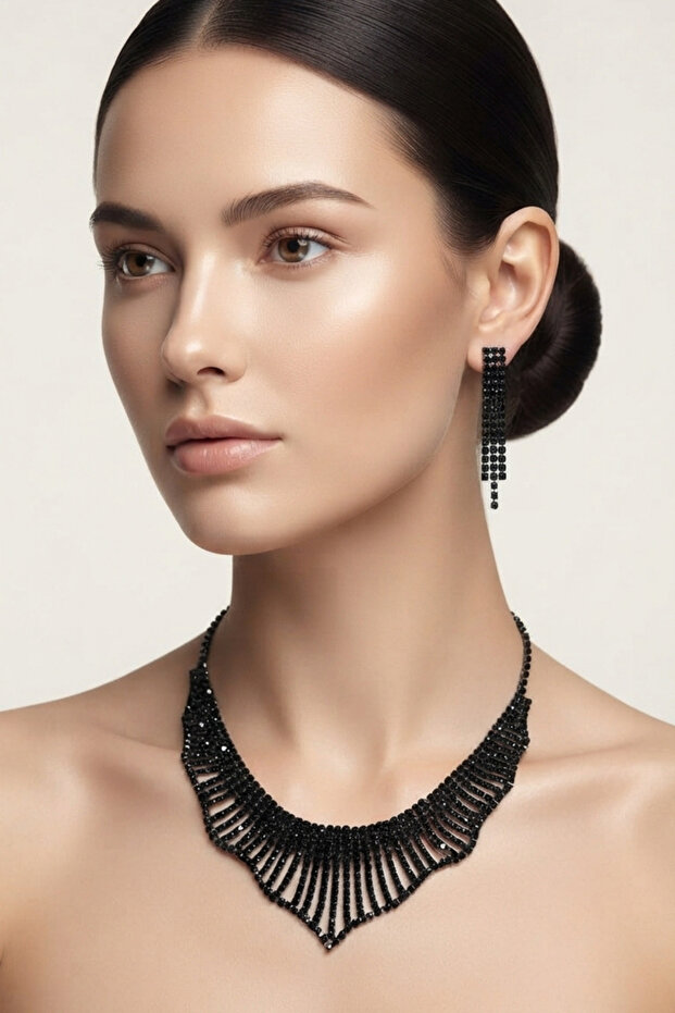 Zircon Stone Evening Dress Necklace Earring Set