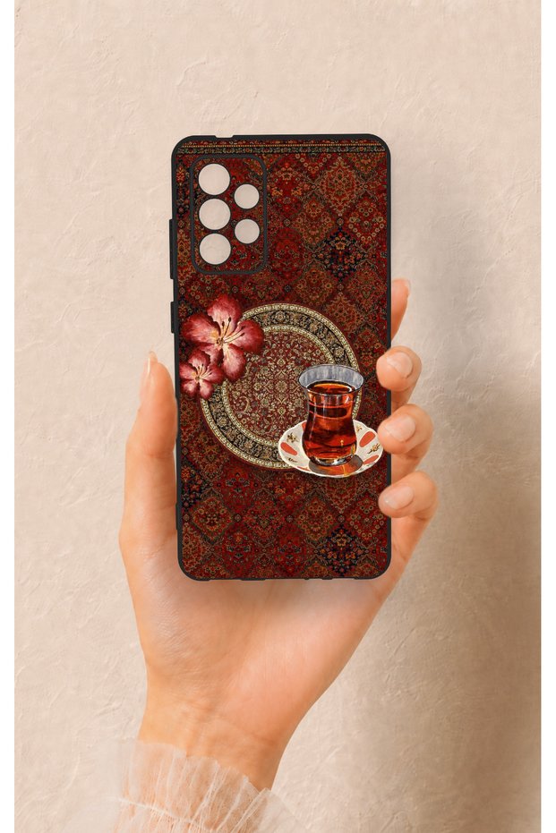 Samsung-A72 Compatible Carpet and Tea Patterned Silicone Case