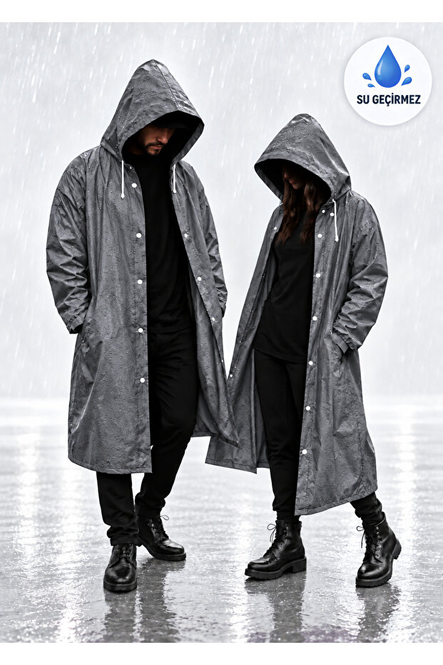 Waterproof Raincoat with Hood and Snap Fasteners Windproof Raincoat