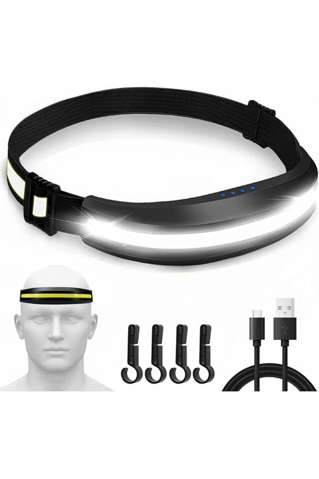 مصباح أمامي LED قابل لإعادة الشحن عبر USB مع إضاءة COB بزاوية 230 درجة - إضاءة للخوذة، مصباح أمامي بضوء أحمر، إضاءة بدون استخدام اليدين