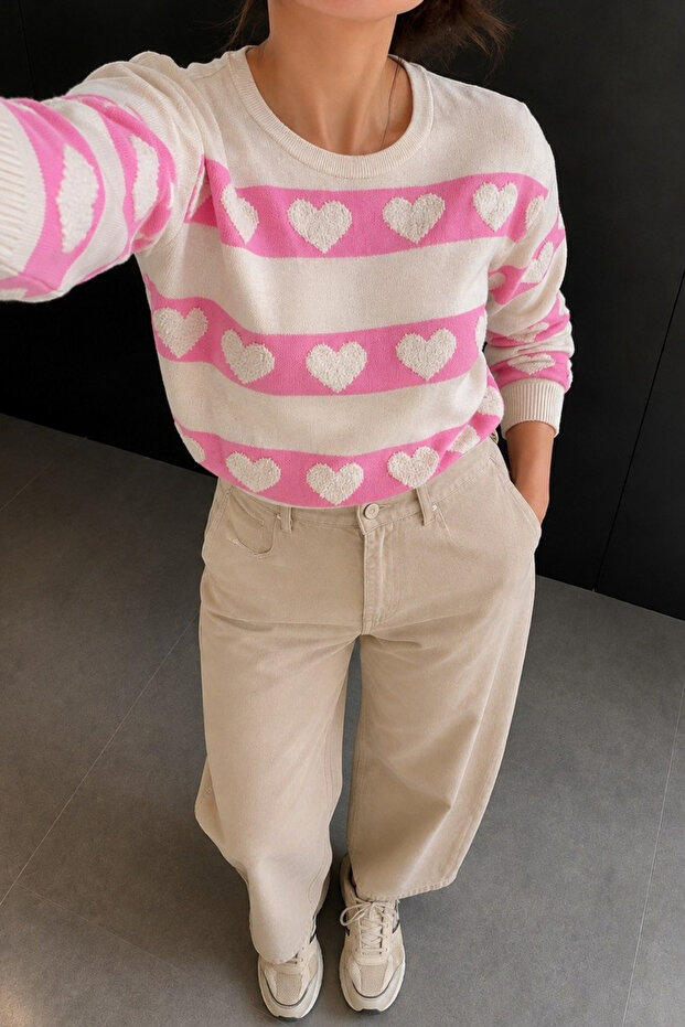 Women's Crew Neck Heart Oversized Sweater