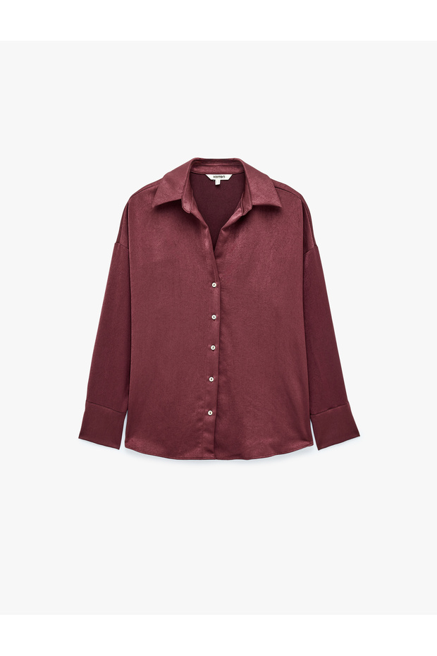 Regular Fit Notched Collar Long Sleeve Satin Shirt