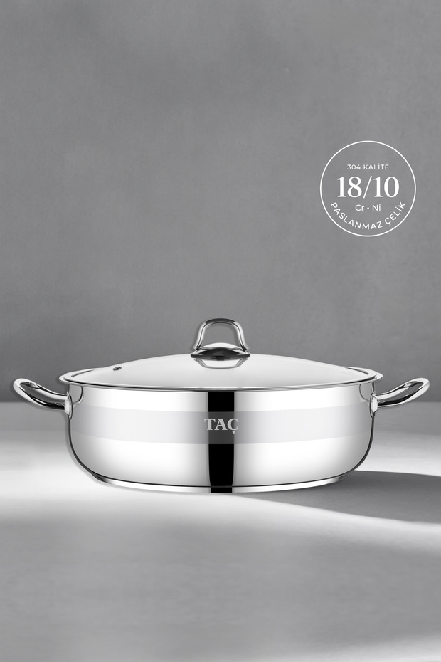 Bengü Pro Induction Base Stainless Steel 36 cm Flat Pot 12 Liters