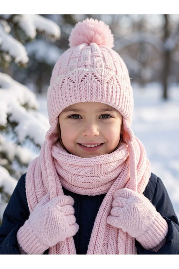 Kitti 1-4 Years Old Girls' Lined Scarf, Beanie, Gloves 3-Piece Set