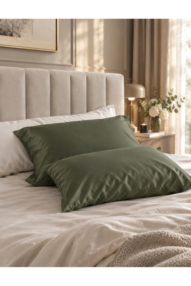 Satin 2-Piece Pillowcase Set 100% Cotton - Khaki