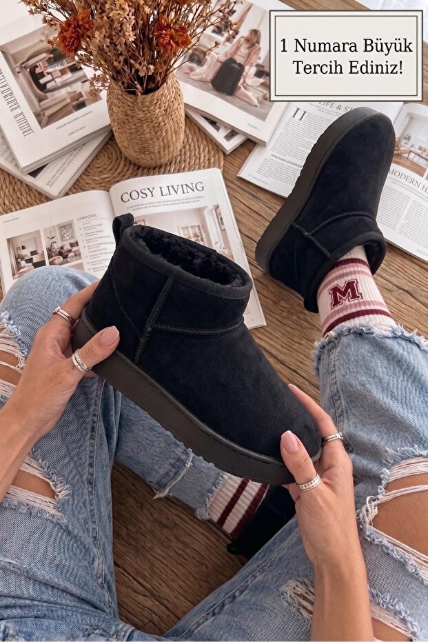 Cozy Women's Sheepskin Suede Short Boots - Thick Sole Mini Snow Boots