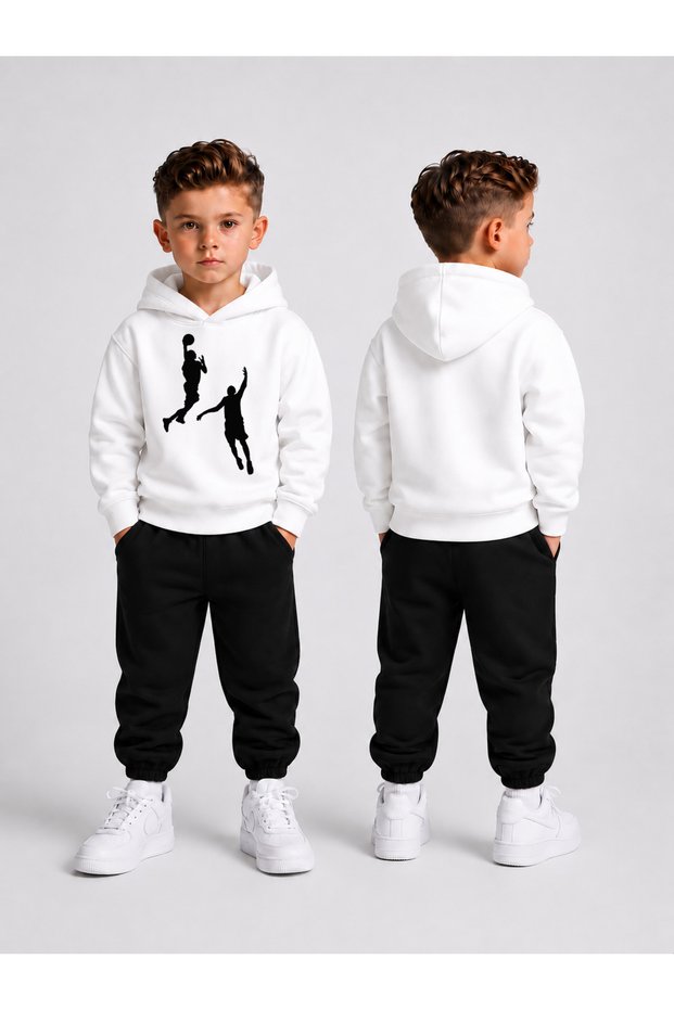 Boy's Hooded Sweatshirt and Rubber-Cuffed Sweatpants Set – Winter Top and Bottom Set
