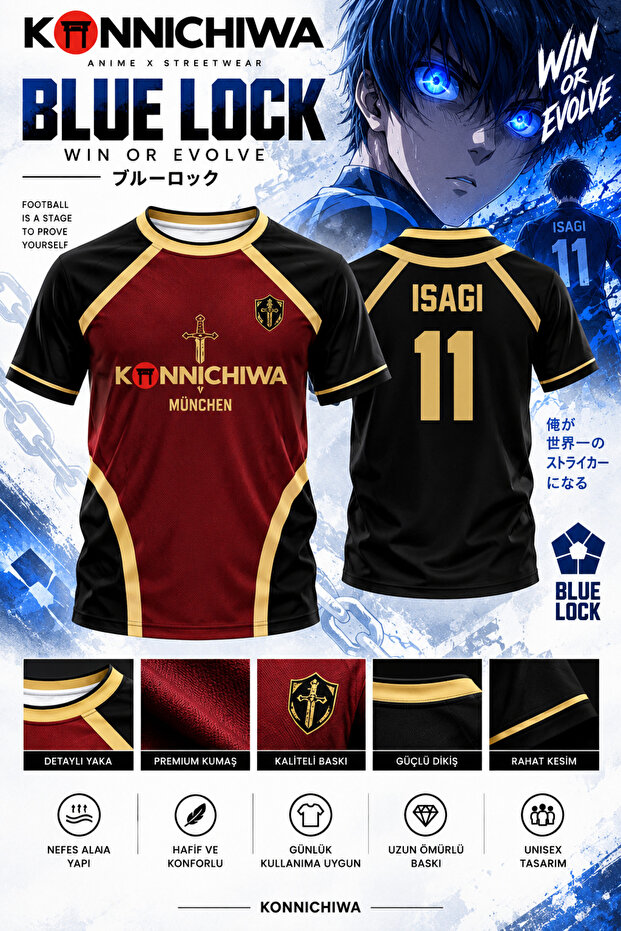 Blue Lock Bastard München Isagi 11 Anime Printed Short Sleeve T-Shirt – Front and Back Design