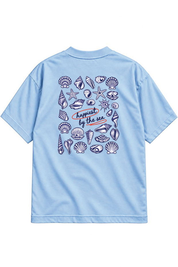 Happiest by the Sea Oversize T-Shirt with Front and Back Print