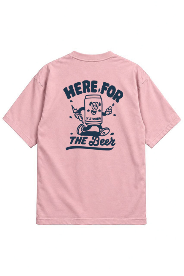 Here for the Beer Printed Oversize T-Shirt Front and Back Design