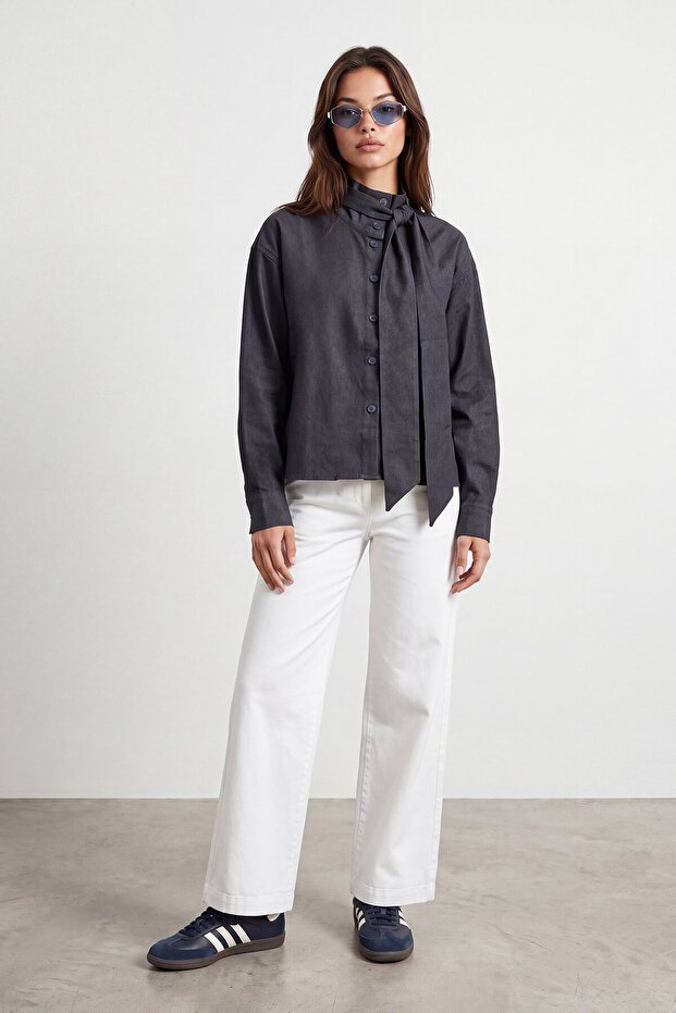 Halter neck denim shirt