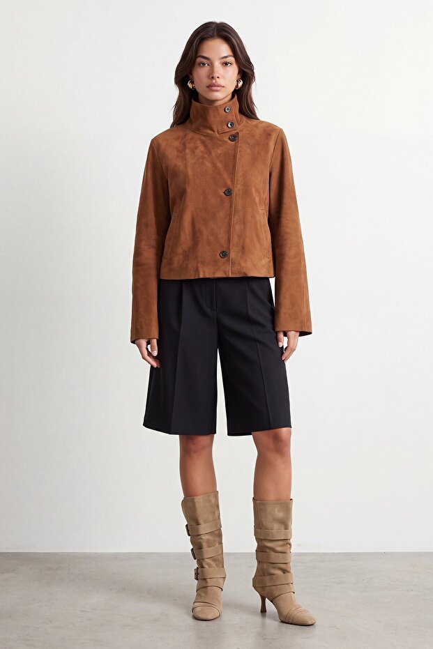 Mock Neck Suede Jacket