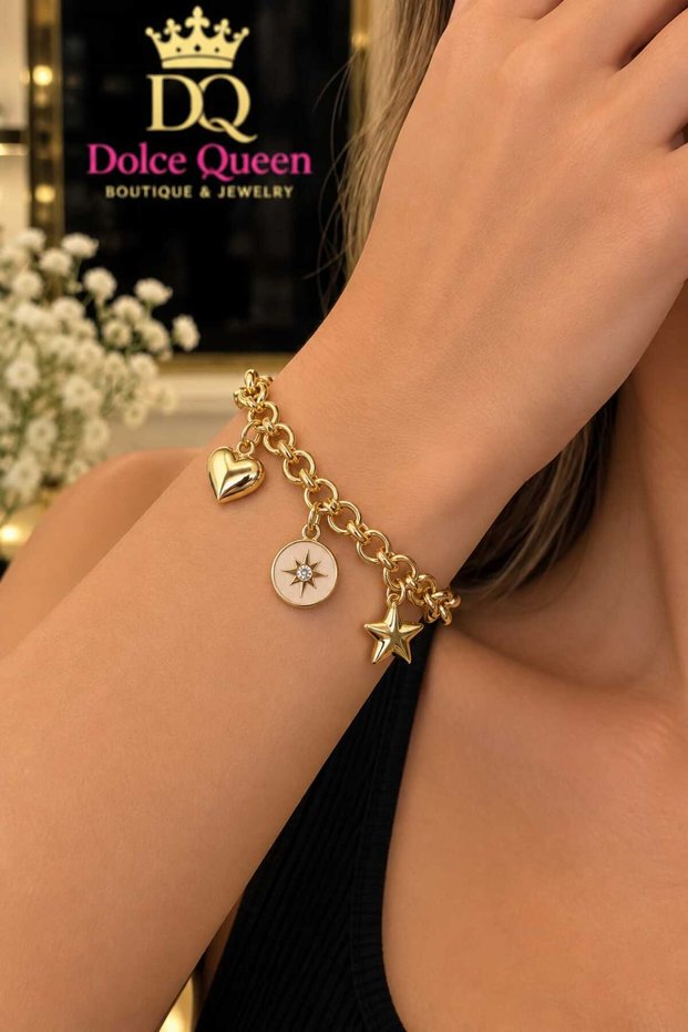 Xuping Heart Star Charm Detailed Steel Women's Bracelet
