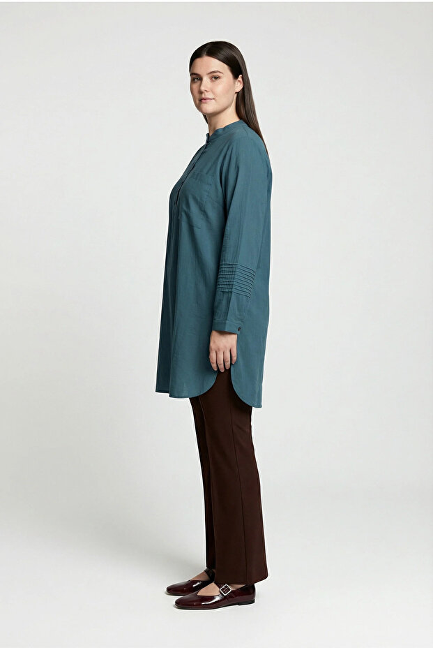 Half-Pleated Ribbed Detailed Tunic