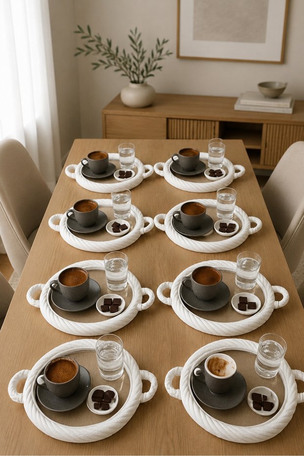 Velmio 6-Piece Round - Patterned Coffee Presentation Tray White