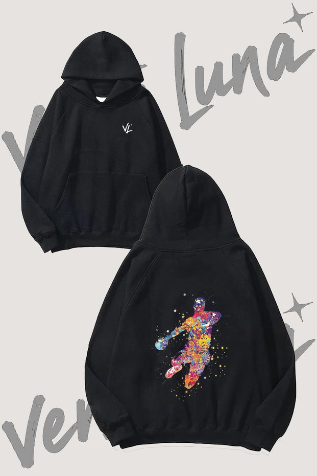 Basketball Player Design Back Printed Black Hooded Sweatshirt