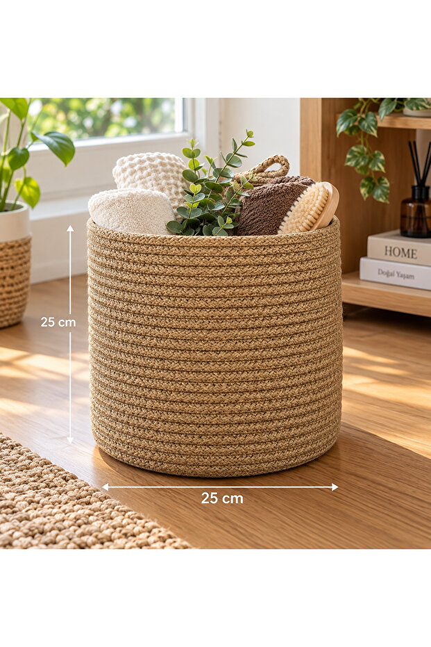25X25 cm Knitted Rope Basket – Decorative Multi-Purpose Storage and Organizer Basket