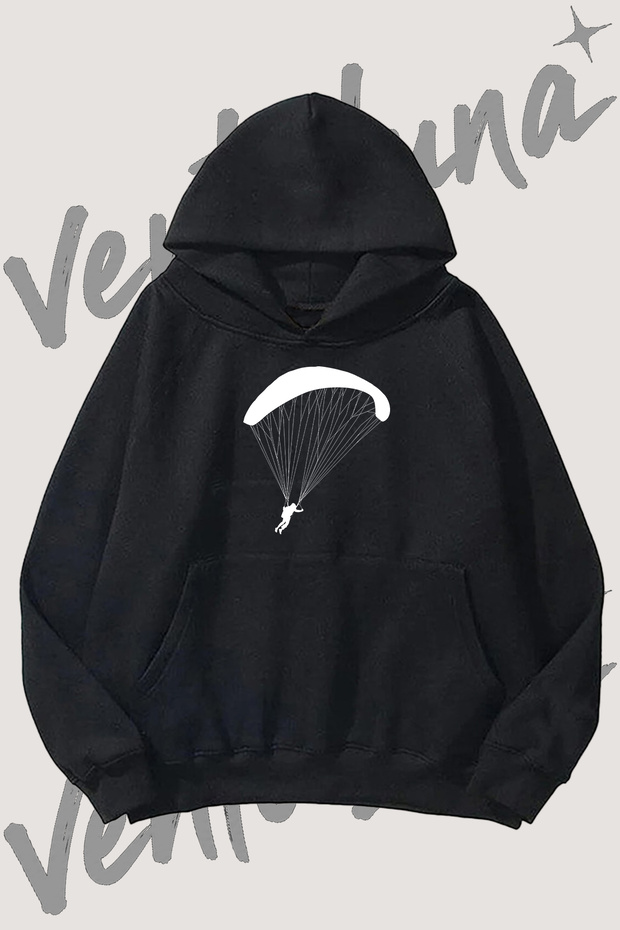 Paragliding Flight Design Pre-Printed Black Hooded Sweatshirt