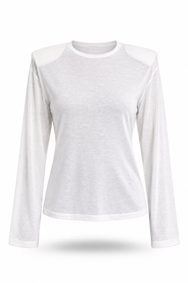 Ecru Padded Long Sleeve T-Shirt 0216